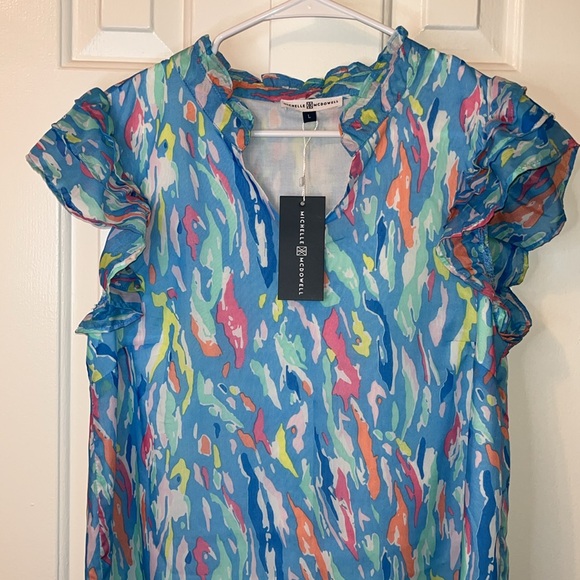 NWT Michelle Mcdowell Tiger Tail Multi Blue Marley Top Blouse Shirt Size L - Picture 3 of 7